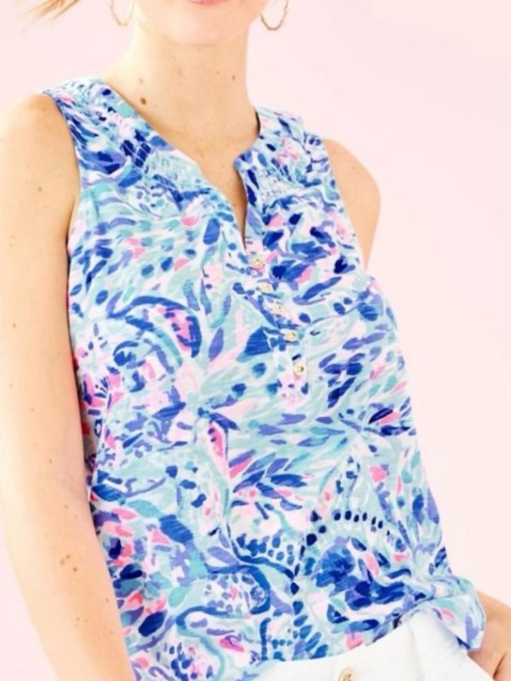 Lilly Pulitzer Blue Aqua and Pink Abstract Sleeveless Top - Picture 3 of 6